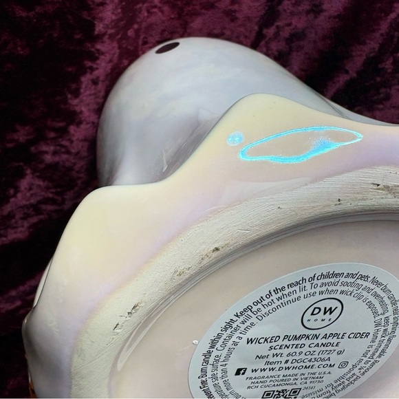 DW Home GIANT 60 Oz Iridescent White Halloween Ghost Candle Pumpkin Apple Scent - Picture 10 of 10